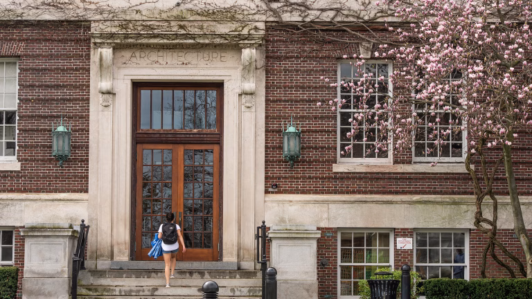 rip student walking into the Greene building